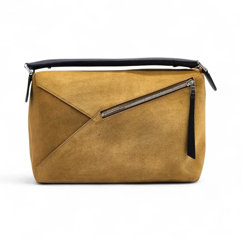 Loewe Men's Puzzle Suede Leather Shoulder Crossbody Bag in Tan - NEW